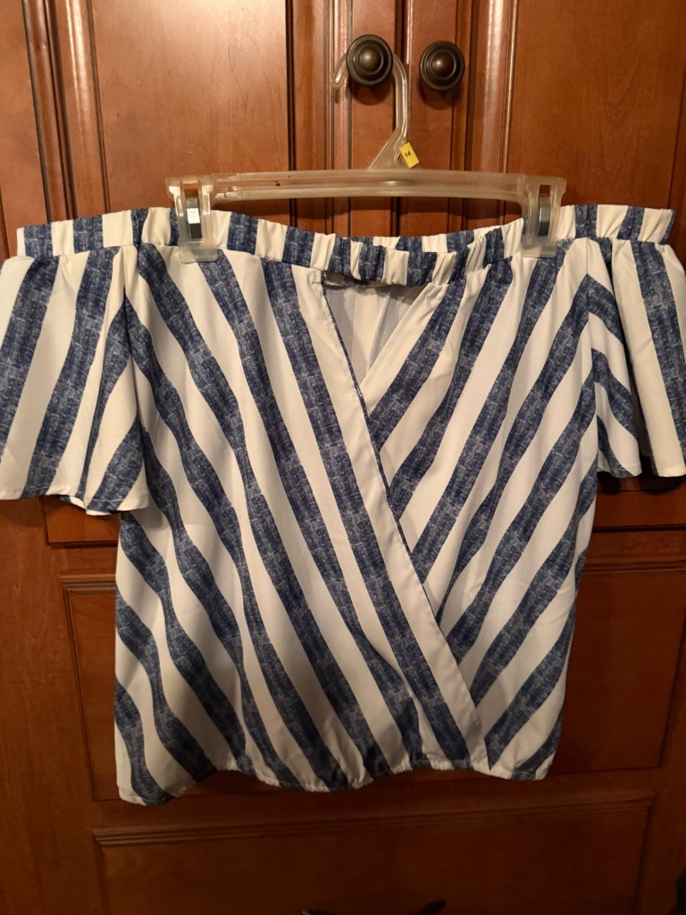 Striped Off‑Shoulder Blue and White Women’s Top